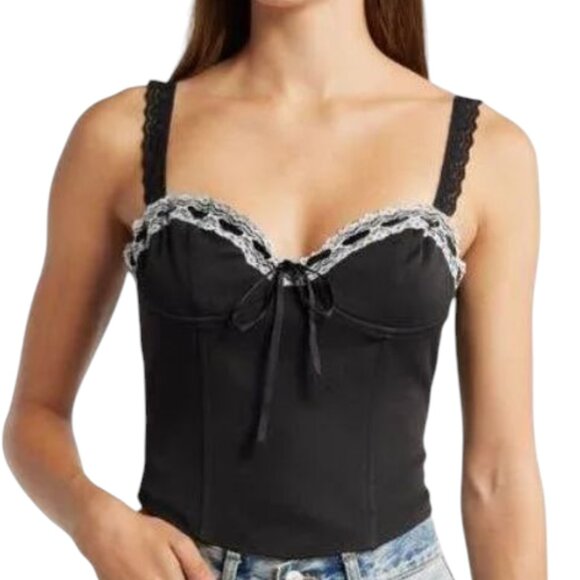 Astr Corset Top Lace Velvet Ribbon Sheen Boning Underwire Back Zipper Black XL - Picture 1 of 13